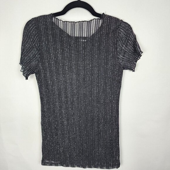 NWT Duomengou Ribbed Black and Silver Top M - Picture 2 of 3